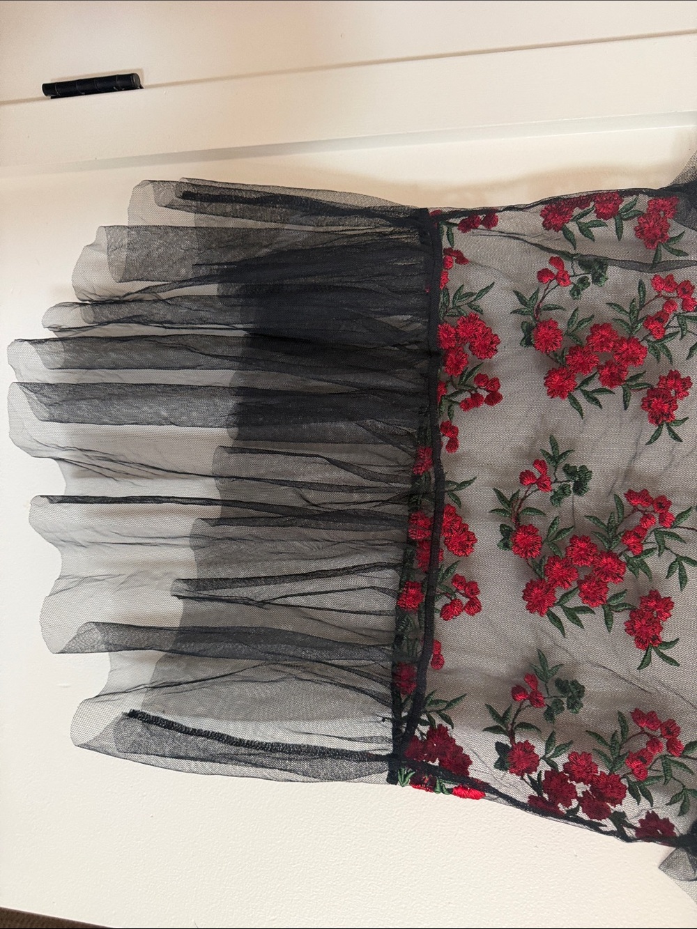 Wink Black Sheer Tunic with Red Floral Embroidery - Picture 3 of 4